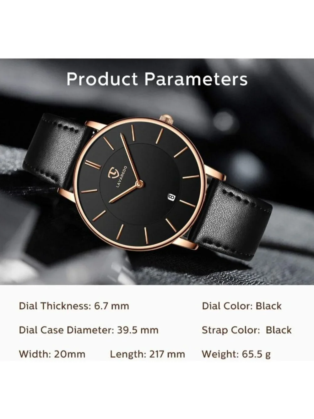 Men's All Black Leather Strap Analog Minimalist Fashion Simple Round Wrist Watch
